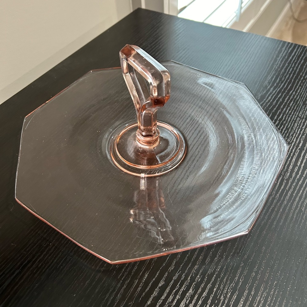 Vintage pink depression glass sandwich serving tray